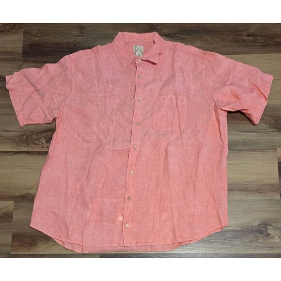 Jos A Bank Linen Shirt Mens XL Short Sleeve Collared Button Down Coral Sri Lanka - Picture 1 of 6